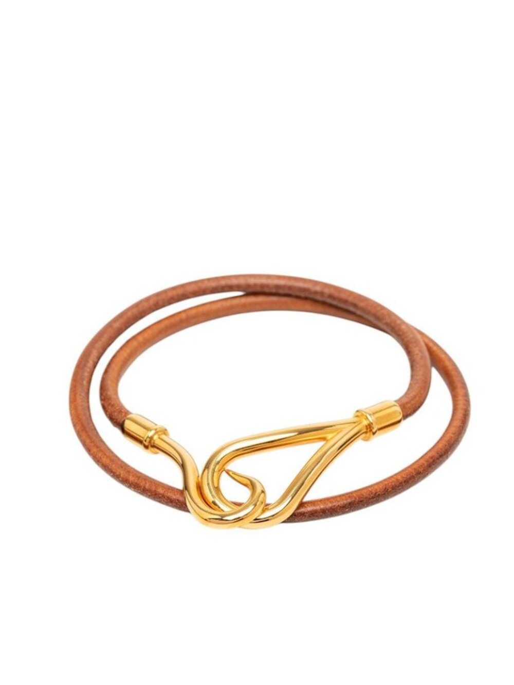 Hermes Jumbo Bracelet Choker Gold Brown Leather Plated